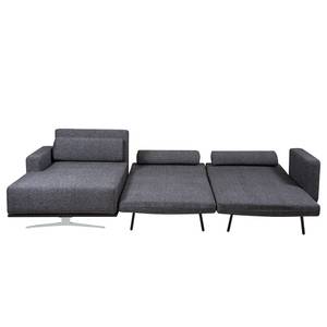 Ecksofa Copperfield I mit Schlaffunktion Webstoff - Stoff Parsa: Grau-Schwarz - Longchair davorstehend links