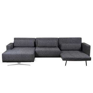 Ecksofa Copperfield I mit Schlaffunktion Webstoff - Stoff Parsa: Grau-Schwarz - Longchair davorstehend links