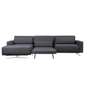 Ecksofa Copperfield I mit Schlaffunktion Webstoff - Stoff Parsa: Grau-Schwarz - Longchair davorstehend links