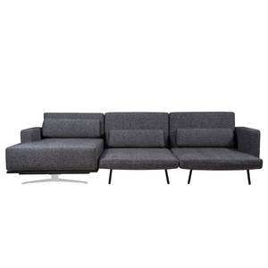 Ecksofa Copperfield I mit Schlaffunktion Webstoff - Stoff Parsa: Grau-Schwarz - Longchair davorstehend links