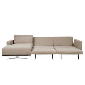 Ecksofa Copperfield I mit Schlaffunktion Webstoff - Stoff Zahira: Beige-Grau - Longchair davorstehend links