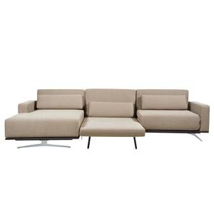 Ecksofa Copperfield I mit Schlaffunktion Webstoff - Stoff Zahira: Beige-Grau - Longchair davorstehend links