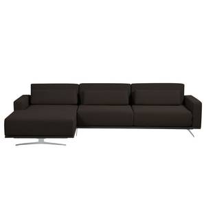 Ecksofa Copperfield I mit Schlaffunktion Webstoff - Stoff Zahira: Braun - Longchair davorstehend links