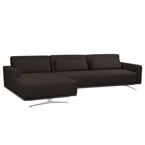 Ecksofa Copperfield I mit Schlaffunktion Webstoff - Stoff Zahira: Braun - Longchair davorstehend links