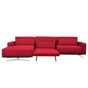 Ecksofa Copperfield I mit Schlaffunktion Webstoff - Stoff Zahira: Rot - Longchair davorstehend links