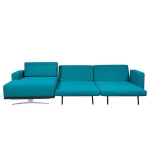 Hoekbank Copperfield I met slaapfunctie - geweven stof - Stof Zahira: Turquoise - Longchair vooraanzicht links