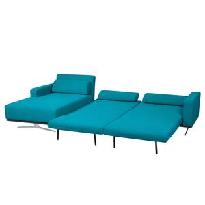 Hoekbank Copperfield I met slaapfunctie - geweven stof - Stof Zahira: Turquoise - Longchair vooraanzicht links