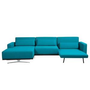 Hoekbank Copperfield I met slaapfunctie - geweven stof - Stof Zahira: Turquoise - Longchair vooraanzicht links