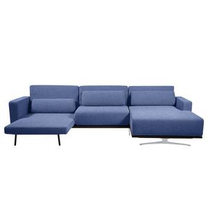 Ecksofa Copperfield I mit Schlaffunktion Webstoff - Stoff Bora: Blau - Longchair davorstehend rechts