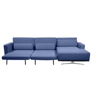 Ecksofa Copperfield I mit Schlaffunktion Webstoff - Stoff Bora: Blau - Longchair davorstehend rechts