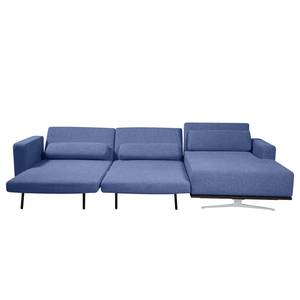 Ecksofa Copperfield I mit Schlaffunktion Webstoff - Stoff Bora: Blau - Longchair davorstehend rechts