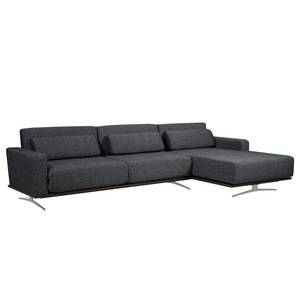 Ecksofa Copperfield I mit Schlaffunktion Webstoff - Stoff Bora: Grau Meliert - Longchair davorstehend rechts