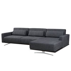 Ecksofa Copperfield I mit Schlaffunktion Webstoff - Stoff Bora: Grau Meliert - Longchair davorstehend rechts