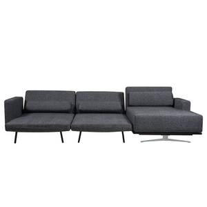 Ecksofa Copperfield I mit Schlaffunktion Webstoff - Stoff Bora: Grau Meliert - Longchair davorstehend rechts