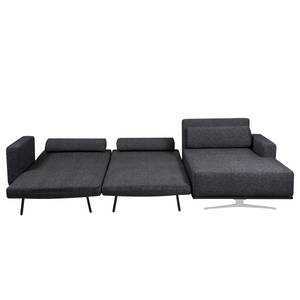 Ecksofa Copperfield I mit Schlaffunktion Webstoff - Stoff Bora: Grau Meliert - Longchair davorstehend rechts