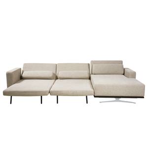 Ecksofa Copperfield I mit Schlaffunktion Webstoff - Stoff Parsa: Beige-Grau - Longchair davorstehend rechts