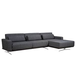 Ecksofa Copperfield I mit Schlaffunktion Webstoff - Stoff Parsa: Grau-Schwarz - Longchair davorstehend rechts