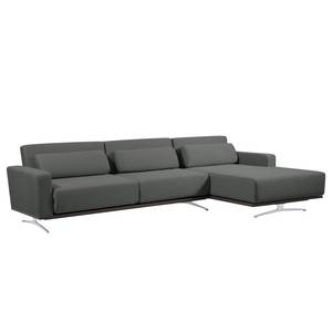 Ecksofa Copperfield I mit Schlaffunktion Webstoff - Stoff Zahira: Anthrazit - Longchair davorstehend rechts