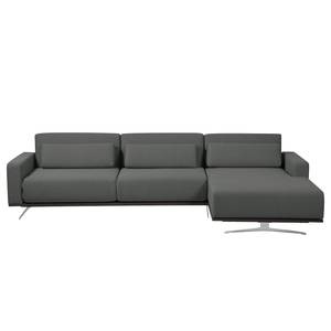 Ecksofa Copperfield I mit Schlaffunktion Webstoff - Stoff Zahira: Anthrazit - Longchair davorstehend rechts