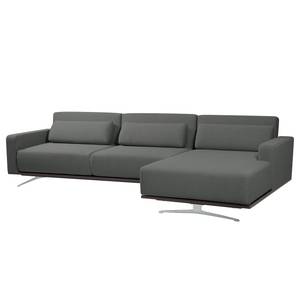 Ecksofa Copperfield I mit Schlaffunktion Webstoff - Stoff Zahira: Anthrazit - Longchair davorstehend rechts