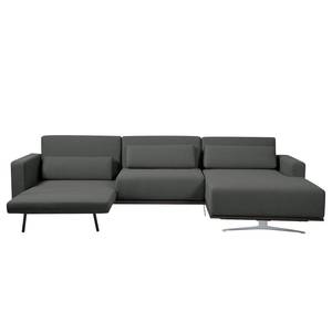 Ecksofa Copperfield I mit Schlaffunktion Webstoff - Stoff Zahira: Anthrazit - Longchair davorstehend rechts