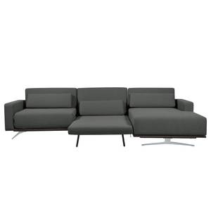 Ecksofa Copperfield I mit Schlaffunktion Webstoff - Stoff Zahira: Anthrazit - Longchair davorstehend rechts