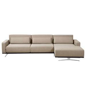 Ecksofa Copperfield I mit Schlaffunktion Webstoff - Stoff Zahira: Beige-Grau - Longchair davorstehend rechts