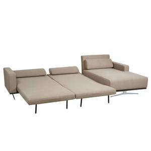 Ecksofa Copperfield I mit Schlaffunktion Webstoff - Stoff Zahira: Beige-Grau - Longchair davorstehend rechts