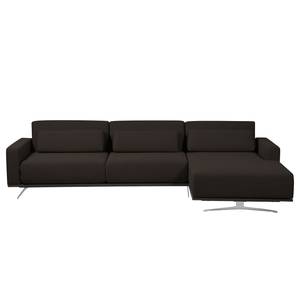 Ecksofa Copperfield I mit Schlaffunktion Webstoff - Stoff Zahira: Braun - Longchair davorstehend rechts