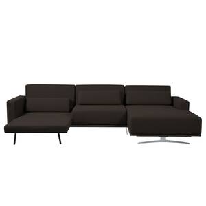 Ecksofa Copperfield I mit Schlaffunktion Webstoff - Stoff Zahira: Braun - Longchair davorstehend rechts