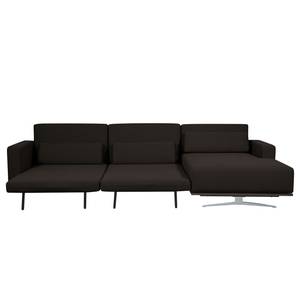 Ecksofa Copperfield I mit Schlaffunktion Webstoff - Stoff Zahira: Braun - Longchair davorstehend rechts