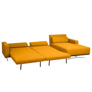 Ecksofa Copperfield I mit Schlaffunktion Webstoff - Stoff Zahira: Senfgelb - Longchair davorstehend rechts