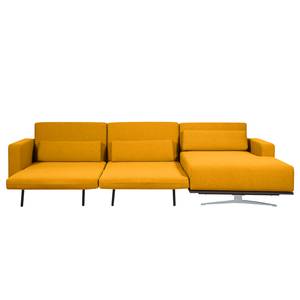 Ecksofa Copperfield I mit Schlaffunktion Webstoff - Stoff Zahira: Senfgelb - Longchair davorstehend rechts