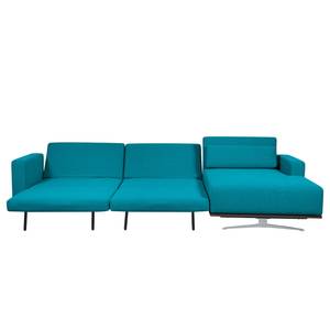 Hoekbank Copperfield I met slaapfunctie - geweven stof - Stof Zahira: Turquoise - Longchair vooraanzicht rechts