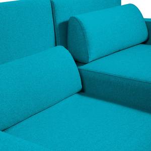 Canapé d'angle Copperfield I Avec fonction couchage - Tissu - Tissu Zahira : Turquoise - Méridienne courte à droite (vue de face)