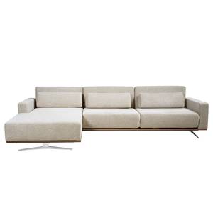 Ecksofa Copperfield II mit Schlaffunktion - Webstoff - Stoff Parsa: Beige-Grau - Longchair davorstehend links