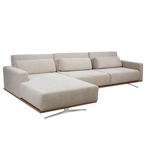 Hoekbank Copperfield II (met slaapfunctie) - geweven stof - Stof Parsa: Beige-Grijs - Longchair vooraanzicht links