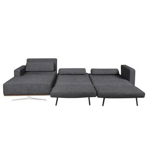 Ecksofa Copperfield II mit Schlaffunktion - Webstoff - Stoff Parsa: Grau-Schwarz - Longchair davorstehend links