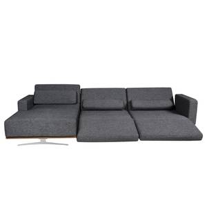 Ecksofa Copperfield II mit Schlaffunktion - Webstoff - Stoff Parsa: Grau-Schwarz - Longchair davorstehend links