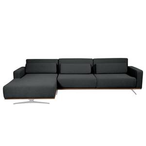 Ecksofa Copperfield II mit Schlaffunktion - Webstoff - Stoff Zahira: Anthrazit - Longchair davorstehend links