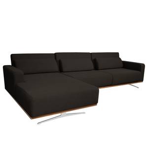 Ecksofa Copperfield II mit Schlaffunktion - Webstoff - Stoff Zahira: Braun - Longchair davorstehend links