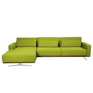 Ecksofa Copperfield II mit Schlaffunktion - Webstoff - Stoff Zahira: Limette - Longchair davorstehend links