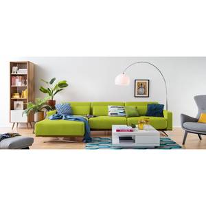 Ecksofa Copperfield II mit Schlaffunktion - Webstoff - Stoff Zahira: Limette - Longchair davorstehend links