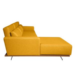 Ecksofa Copperfield II mit Schlaffunktion - Webstoff - Stoff Zahira: Senfgelb - Longchair davorstehend links