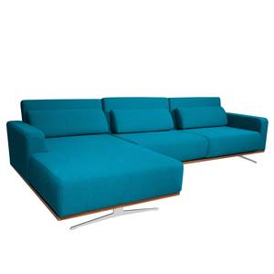 Hoekbank Copperfield II (met slaapfunctie) - geweven stof - Stof Zahira: Turquoise - Longchair vooraanzicht links