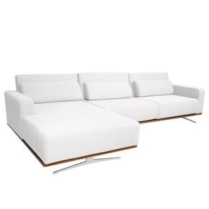 Ecksofa Copperfield II mit Schlaffunktion - Webstoff - Stoff Zahira: Weiß - Longchair davorstehend links