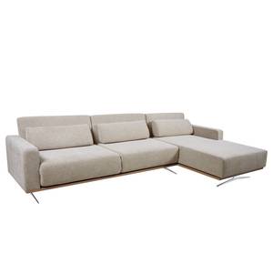 Ecksofa Copperfield II mit Schlaffunktion - Webstoff - Stoff Parsa: Beige-Grau - Longchair davorstehend rechts