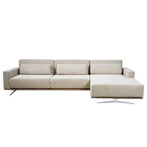 Ecksofa Copperfield II mit Schlaffunktion - Webstoff - Stoff Parsa: Beige-Grau - Longchair davorstehend rechts