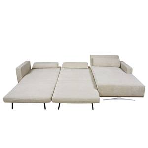 Ecksofa Copperfield II mit Schlaffunktion - Webstoff - Stoff Parsa: Beige-Grau - Longchair davorstehend rechts