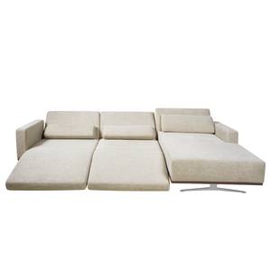 Ecksofa Copperfield II mit Schlaffunktion - Webstoff - Stoff Parsa: Beige-Grau - Longchair davorstehend rechts